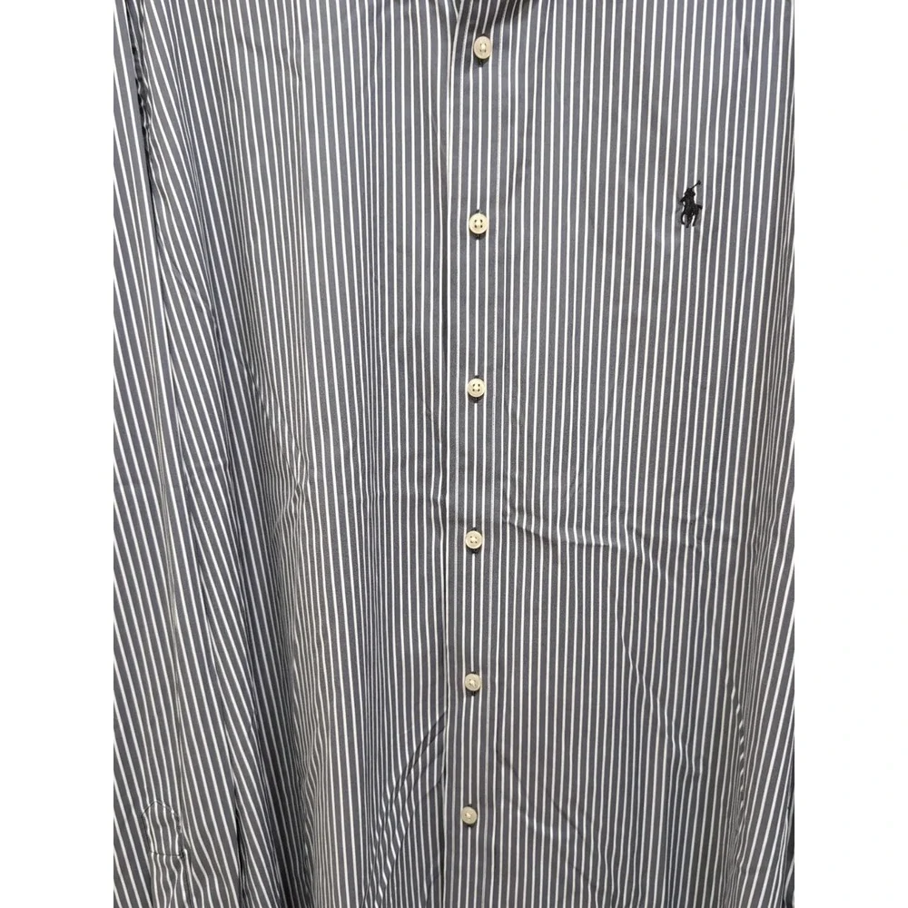 Polo Ralph Lauren Button Down Men XXL Gray White Striped Performance Classic Fit
